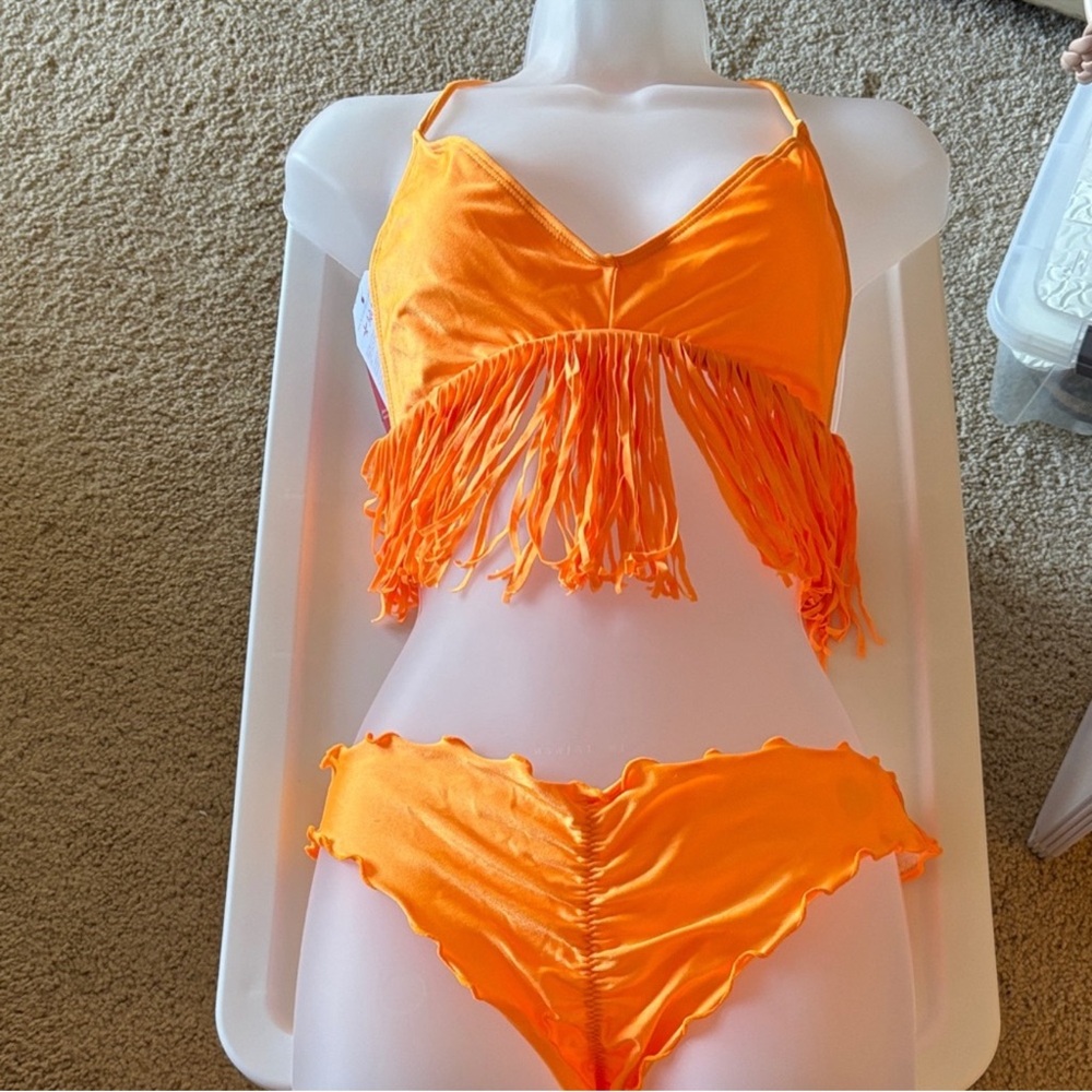 Luli Fama cosita buena Bright Orange Fringe Bikini Set. Brand new.